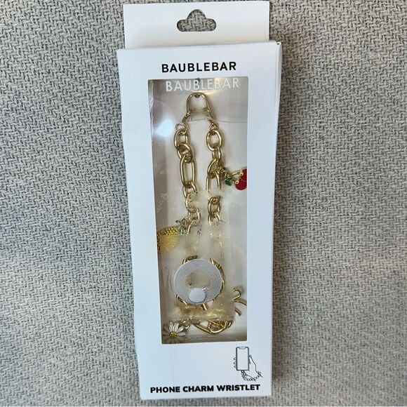 Bauble Bar Phone Charm Wristlet NEW Gold Lemon Cherry Daisy Bow 12 inch - Picture 2 of 8